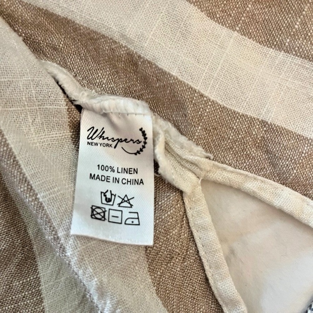 Whispers 100% Linen Top Sz L Ruffle Sleeve Taupe Stripe Lagenlook - Picture 6 of 8